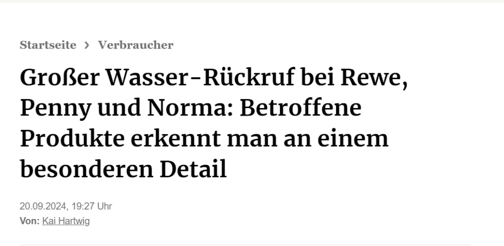 Wasserrückruf wegen Verunreinigung