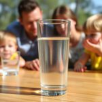 Glas mit reinem Wasser und Wassertropfen in Nahaufnahme – gesundes, klares Trinkwasser als Grundlage für eine ausgewogene Ernährung und optimale Hydratation.
